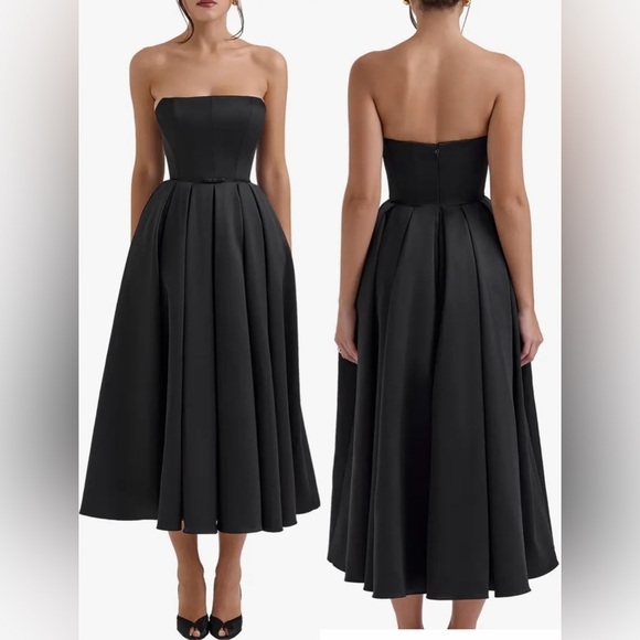 NEW House of cb contessa Black Strapless Satin Corset Midi Dress Sz S a-c
